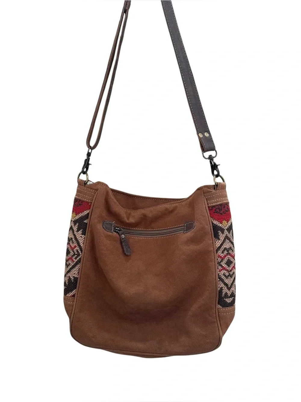 Myra Bag Carolina Shades Western Leather Bag Upcycled Canvas Crossbody Bag
